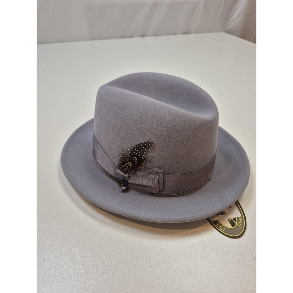 Scala Hat Fedora Fitted Mens M Gray Fur Felt Feather Trim Classico Sicily Lined